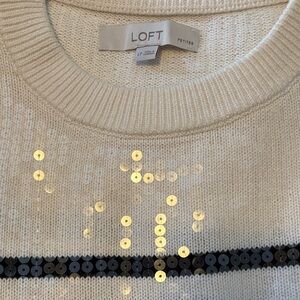 LOFT Cream Sweater with Black and Gold Sequin Accents